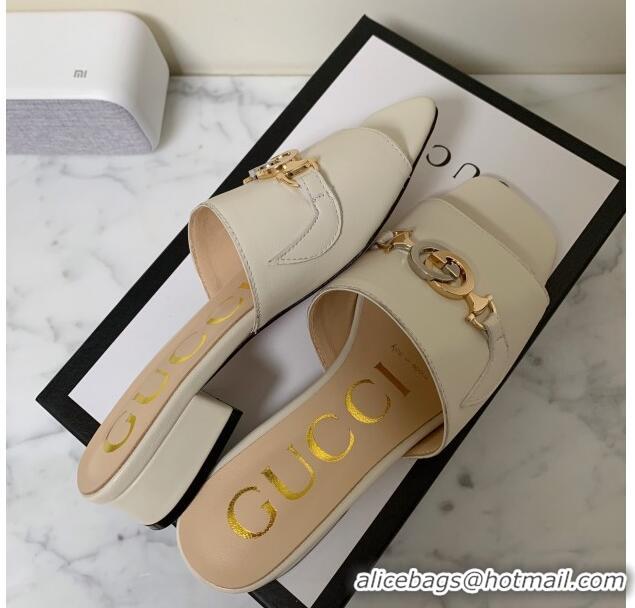 Good Product Gucci Zumi Leather Slide Sandals 602415 White 