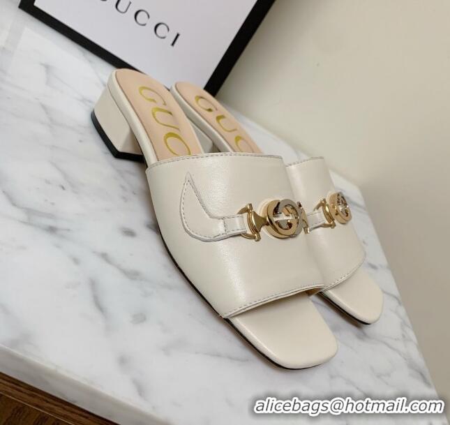 Good Product Gucci Zumi Leather Slide Sandals 602415 White 