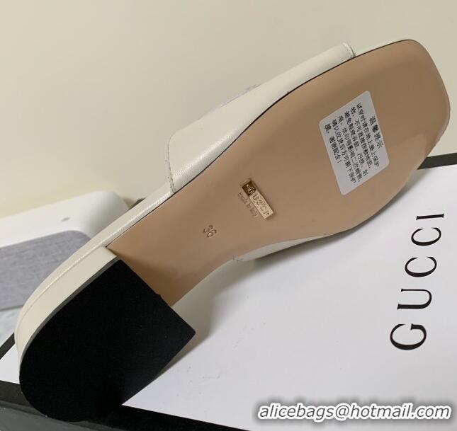 Good Product Gucci Zumi Leather Slide Sandals 602415 White 