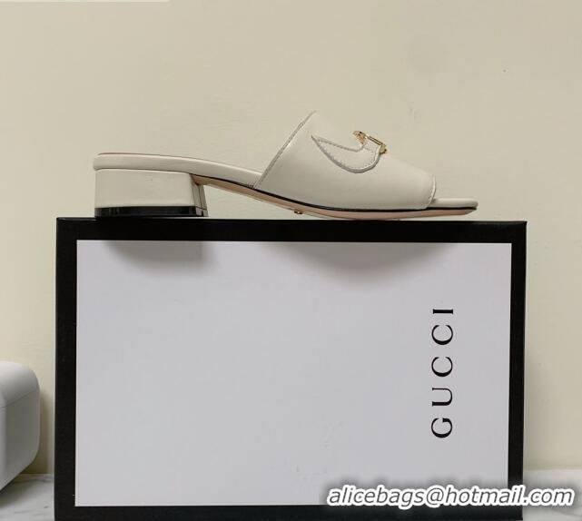 Good Product Gucci Zumi Leather Slide Sandals 602415 White 