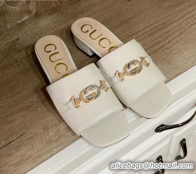 Good Product Gucci Zumi Leather Slide Sandals 602415 White 