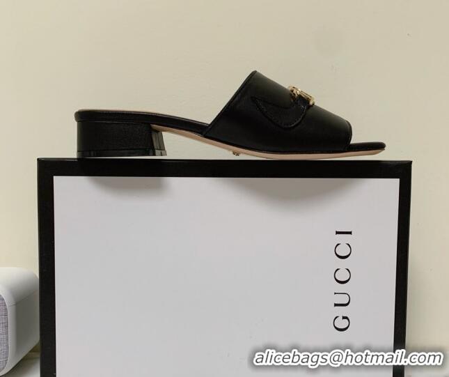 Affordable Price Gucci Zumi Leather 25mm Slide Sandals 602415 Black