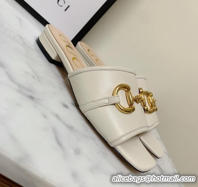 Perfect Gucci Leather 15mm Slide Sandals with Horsebit 010671 White