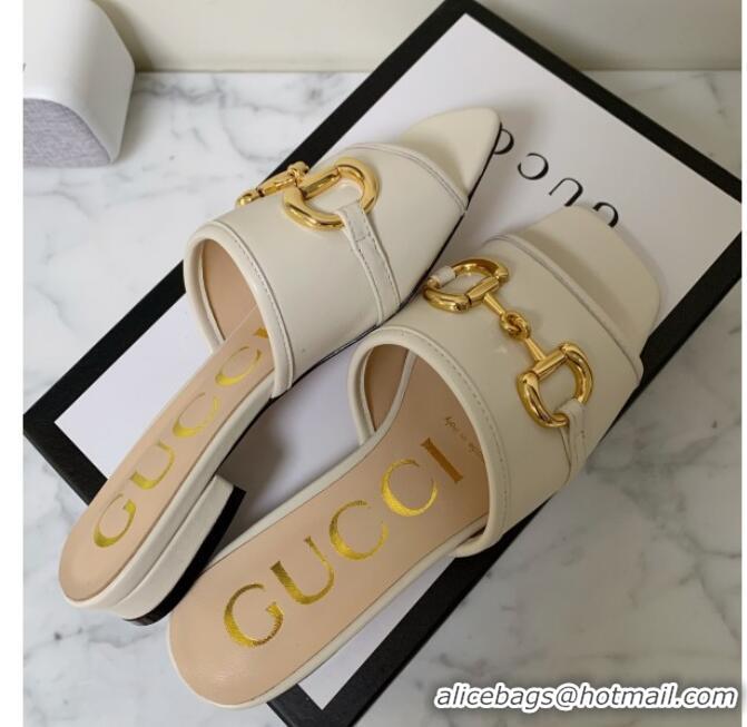 Perfect Gucci Leather 15mm Slide Sandals with Horsebit 010671 White