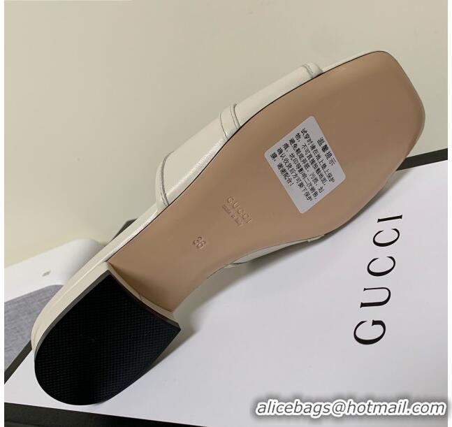 Perfect Gucci Leather 15mm Slide Sandals with Horsebit 010671 White