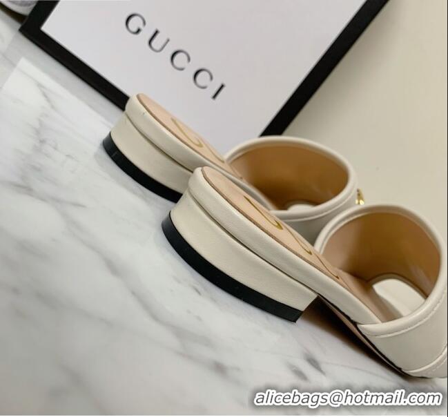 Perfect Gucci Leather 15mm Slide Sandals with Horsebit 010671 White