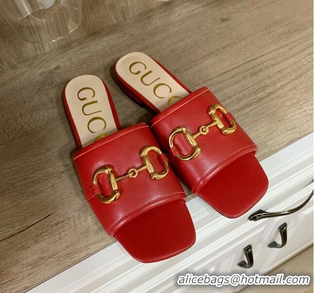 Grade Design Gucci Leather 15mm Slide Sandals with Horsebit 010671 Red