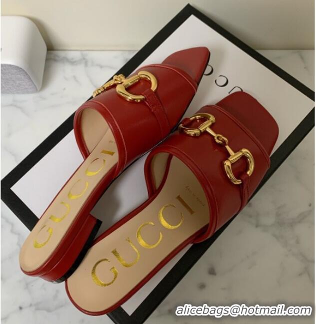 Grade Design Gucci Leather 15mm Slide Sandals with Horsebit 010671 Red