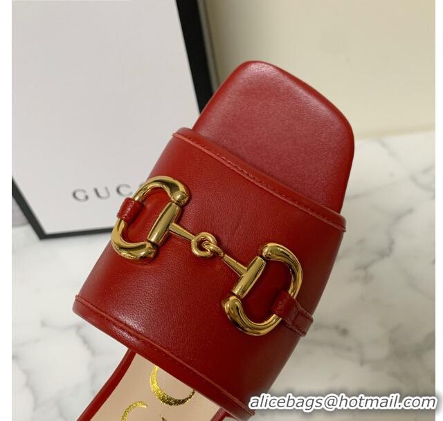 Grade Design Gucci Leather 15mm Slide Sandals with Horsebit 010671 Red