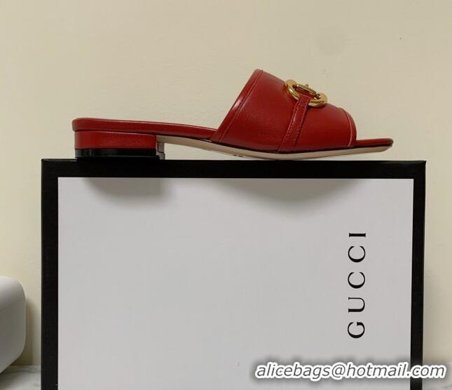 Grade Design Gucci Leather 15mm Slide Sandals with Horsebit 010671 Red