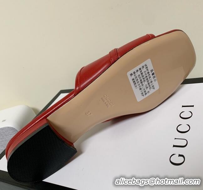 Grade Design Gucci Leather 15mm Slide Sandals with Horsebit 010671 Red