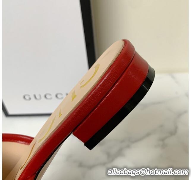 Grade Design Gucci Leather 15mm Slide Sandals with Horsebit 010671 Red