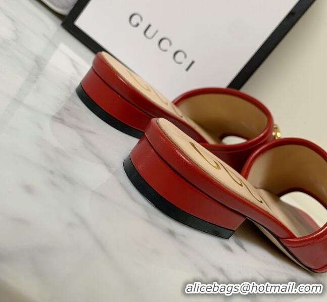 Grade Design Gucci Leather 15mm Slide Sandals with Horsebit 010671 Red