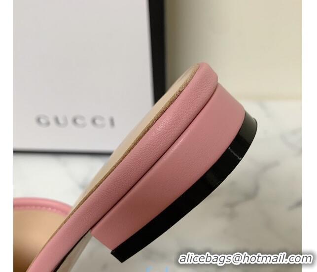 Low Price Gucci GG Marmont Leather 15mm heel Slide Sandals 010674 Pink