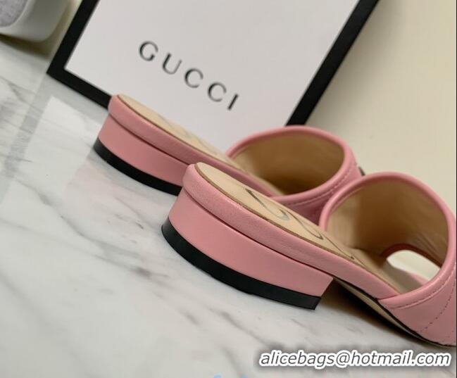 Low Price Gucci GG Marmont Leather 15mm heel Slide Sandals 010674 Pink