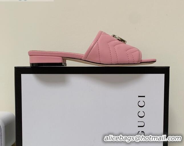 Low Price Gucci GG Marmont Leather 15mm heel Slide Sandals 010674 Pink