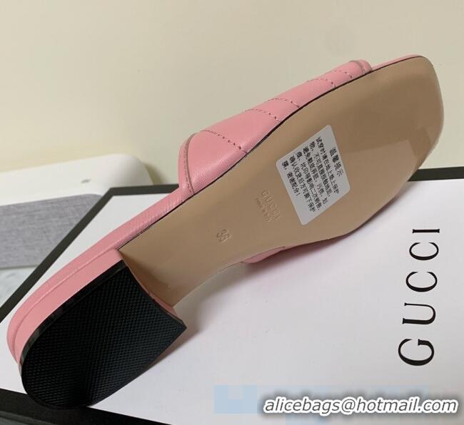 Low Price Gucci GG Marmont Leather 15mm heel Slide Sandals 010674 Pink