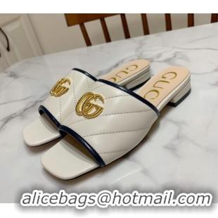 Low Price Gucci GG Marmont Leather 15mm heel Slide Sandals 010674 White