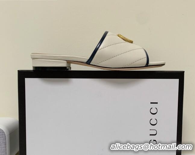 Low Price Gucci GG Marmont Leather 15mm heel Slide Sandals 010674 White