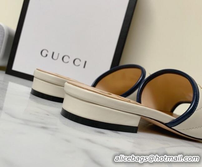 Low Price Gucci GG Marmont Leather 15mm heel Slide Sandals 010674 White