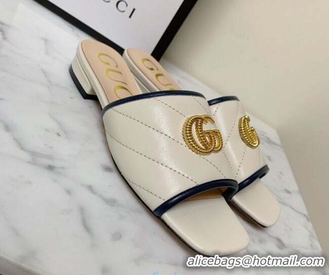 Low Price Gucci GG Marmont Leather 15mm heel Slide Sandals 010674 White