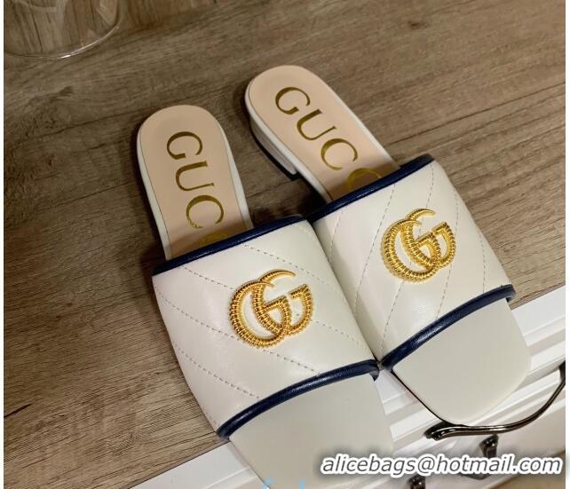 Low Price Gucci GG Marmont Leather 15mm heel Slide Sandals 010674 White