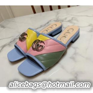 Best Price Gucci GG Marmont Leather 15mm heel Slide Sandals 010674 Multicolor