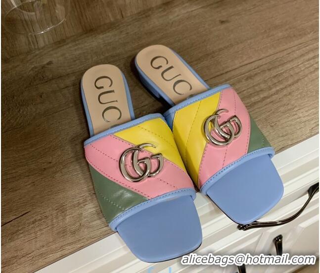 Best Price Gucci GG Marmont Leather 15mm heel Slide Sandals 010674 Multicolor