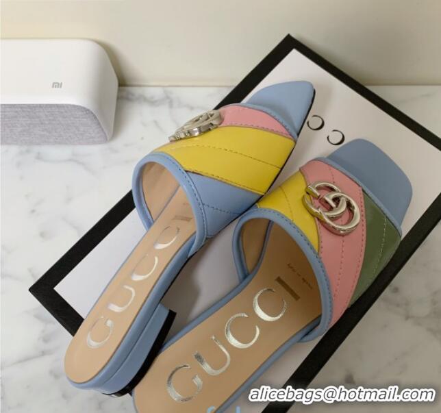 Best Price Gucci GG Marmont Leather 15mm heel Slide Sandals 010674 Multicolor