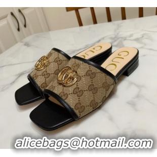 Best Design Gucci GG Marmont Canvas 15mm Slide Sandals 619893 Beige/Black