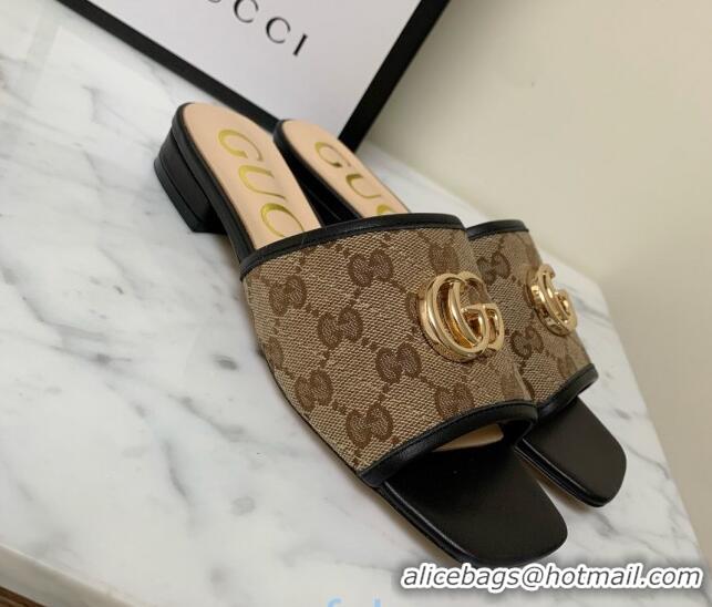 Best Design Gucci GG Marmont Canvas 15mm Slide Sandals 619893 Beige/Black