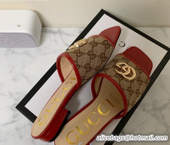 Best Price Gucci GG Marmont Canvas 15mm Slide Sandals 619893 Beige/Red