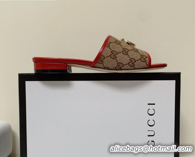 Best Price Gucci GG Marmont Canvas 15mm Slide Sandals 619893 Beige/Red