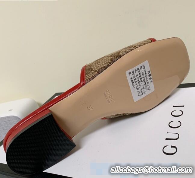 Best Price Gucci GG Marmont Canvas 15mm Slide Sandals 619893 Beige/Red