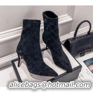 Cute Gucci Crystal GG Cashmere Boots 7.5cm 010801 Black 2021