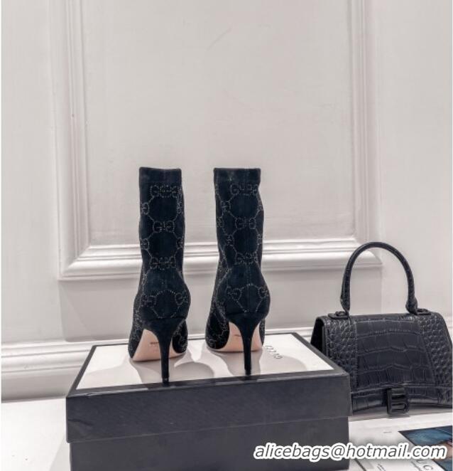 Cute Gucci Crystal GG Cashmere Boots 7.5cm 010801 Black 2021