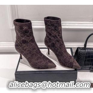 Shop Gucci Crystal GG Cashmere Boots 7.5cm 010801 Brown 2021