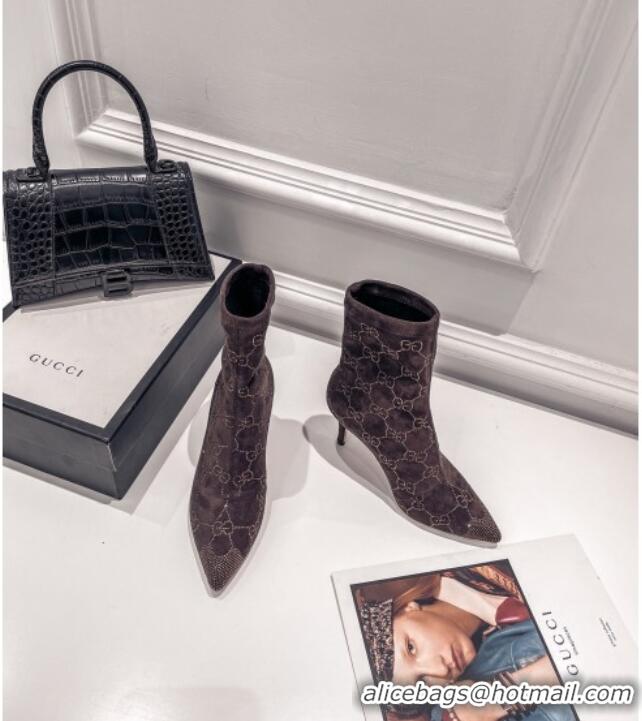 Shop Gucci Crystal GG Cashmere Boots 7.5cm 010801 Brown 2021