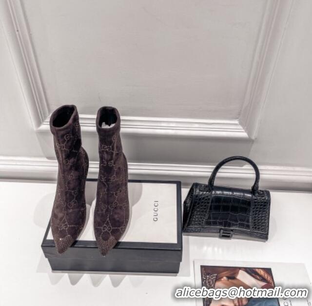 Shop Gucci Crystal GG Cashmere Boots 7.5cm 010801 Brown 2021