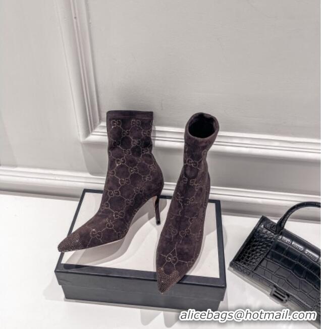 Shop Gucci Crystal GG Cashmere Boots 7.5cm 010801 Brown 2021