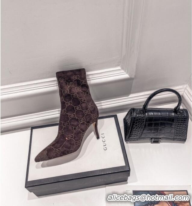 Shop Gucci Crystal GG Cashmere Boots 7.5cm 010801 Brown 2021