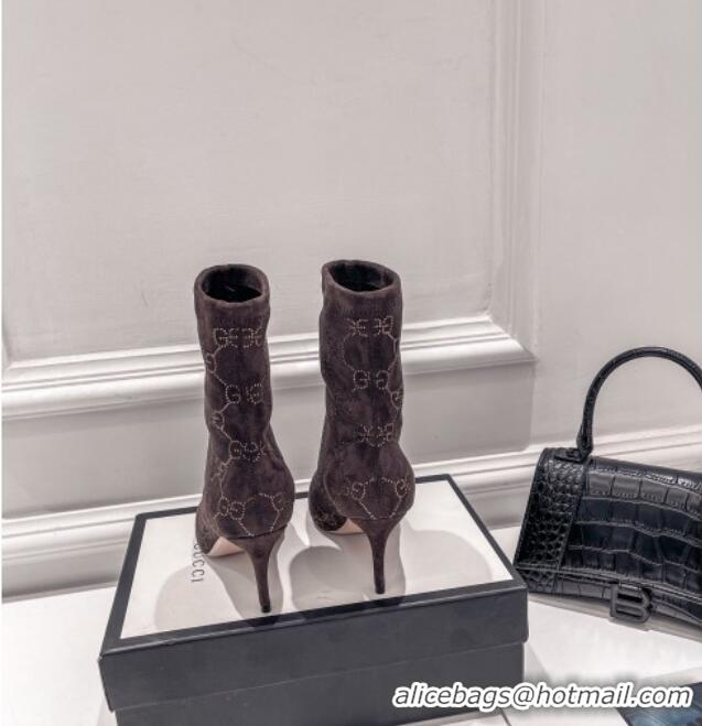 Shop Gucci Crystal GG Cashmere Boots 7.5cm 010801 Brown 2021