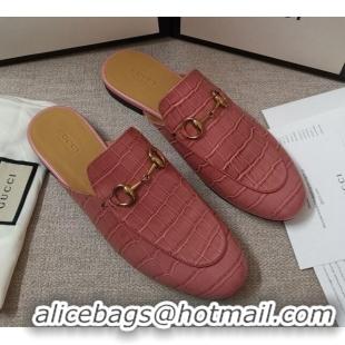 Low Price Gucci Stone Embossed Leather Slipper 010911 Pink