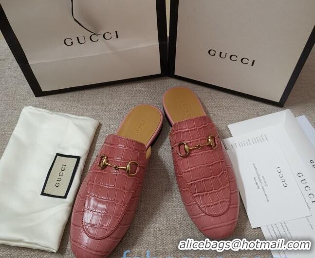 Low Price Gucci Stone Embossed Leather Slipper 010911 Pink