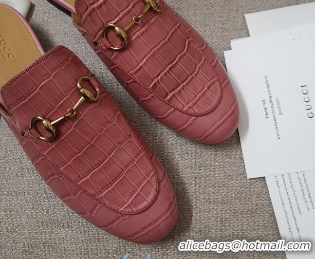 Low Price Gucci Stone Embossed Leather Slipper 010911 Pink