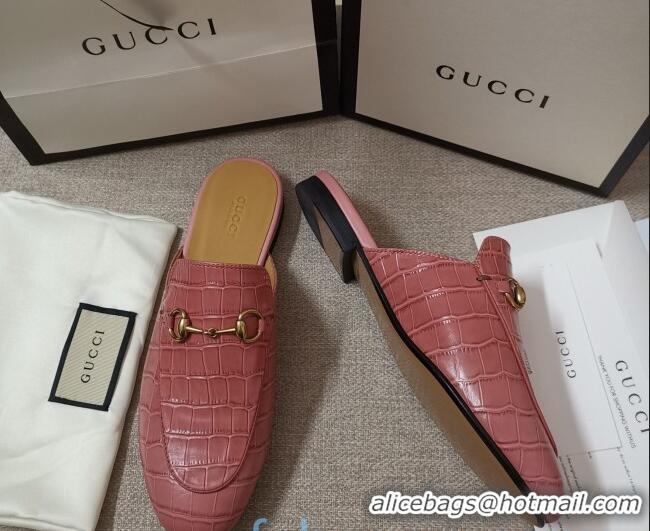 Low Price Gucci Stone Embossed Leather Slipper 010911 Pink