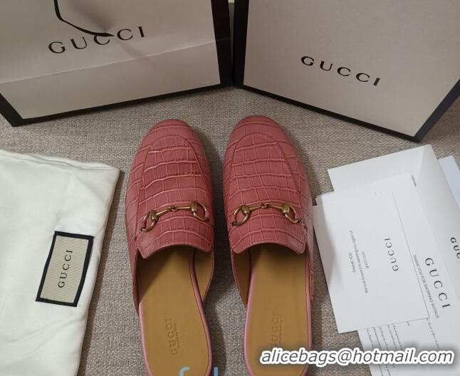 Low Price Gucci Stone Embossed Leather Slipper 010911 Pink