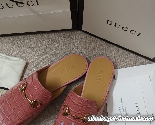 Low Price Gucci Stone Embossed Leather Slipper 010911 Pink