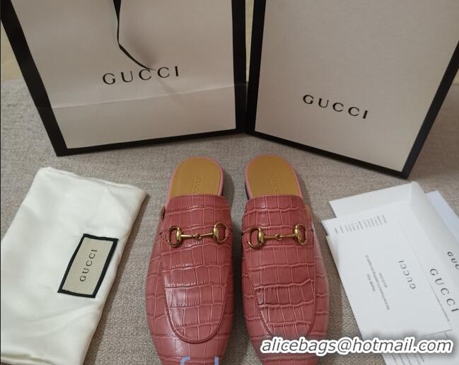 Low Price Gucci Stone Embossed Leather Slipper 010911 Pink