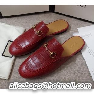 Best Price Gucci Stone Embossed Leather Slipper 010911 Red